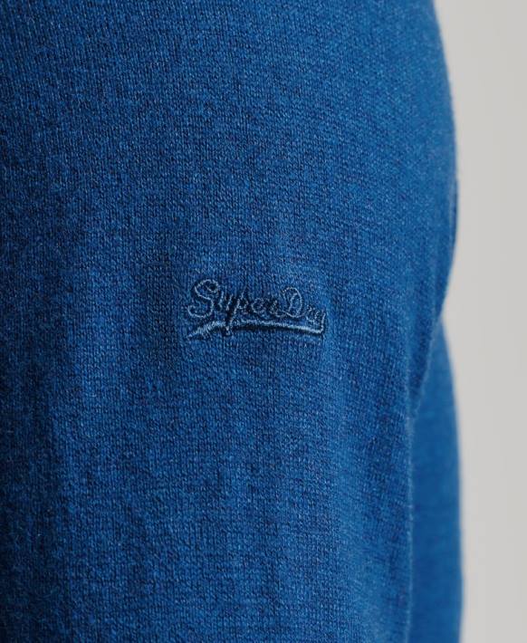 erkekler Superdry mavi organik pamuklu kaşmir mürettebat süveteri NNTB1344