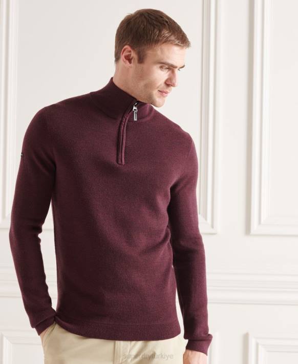 erkekler Superdry mor merinos henley süveter NNTB5339