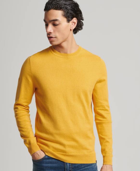 erkekler Superdry sarı organik pamuklu kaşmir mürettebat süveteri NNTB5271