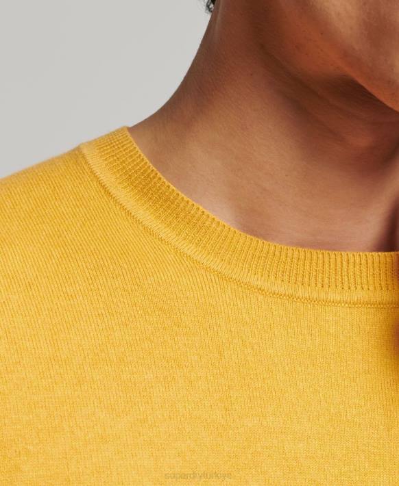 erkekler Superdry sarı organik pamuklu kaşmir mürettebat süveteri NNTB5271