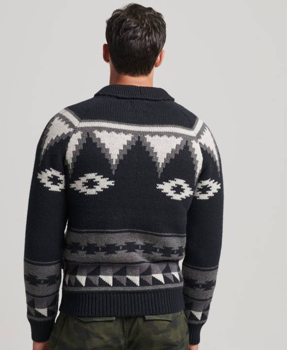 erkekler Superdry siyah desenli şal fermuarlı hırka NNTB5263