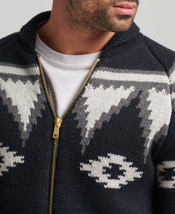 erkekler Superdry siyah desenli şal fermuarlı hırka NNTB5263