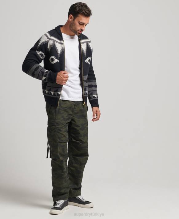 erkekler Superdry siyah desenli şal fermuarlı hırka NNTB5263