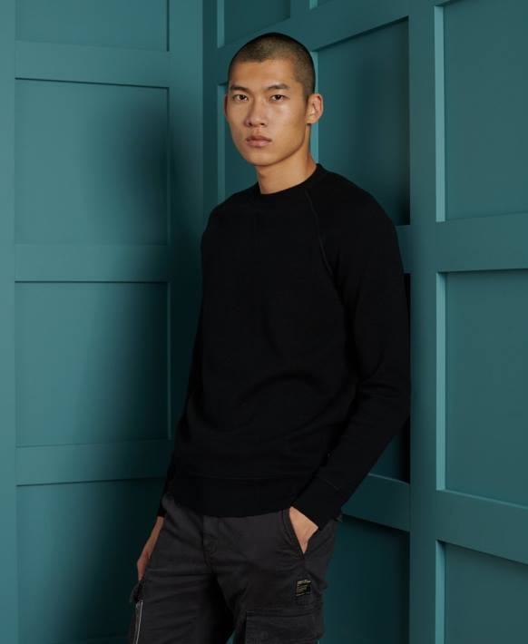 erkekler Superdry siyah essential cotton ekip kazağı NNTB5291