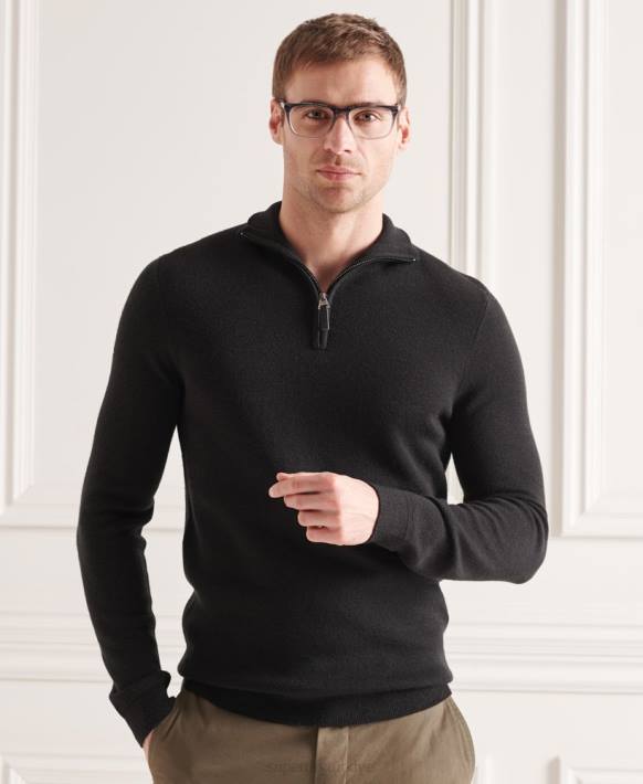 erkekler Superdry siyah merinos henley süveter NNTB5349