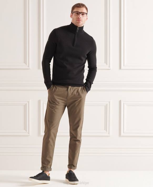erkekler Superdry siyah merinos henley süveter NNTB5349