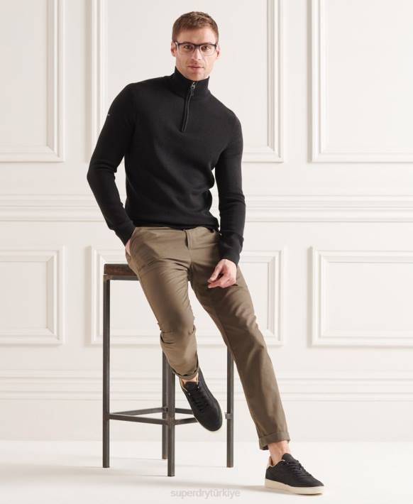 erkekler Superdry siyah merinos henley süveter NNTB5349