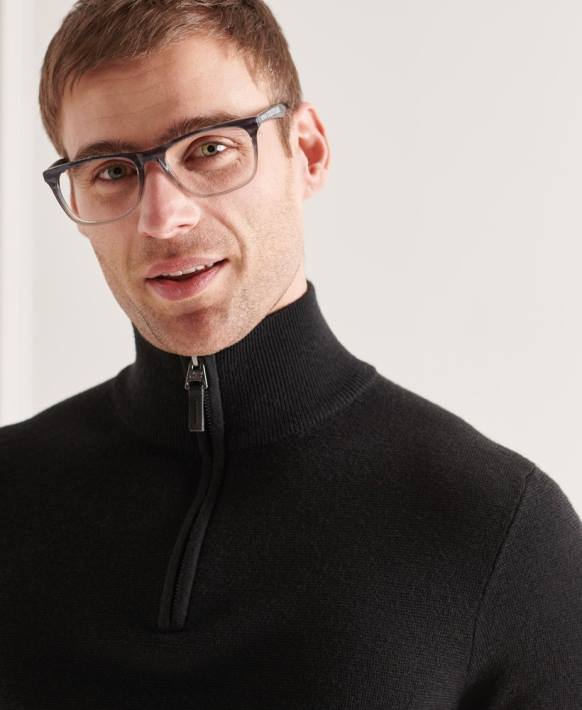 erkekler Superdry siyah merinos henley süveter NNTB5349