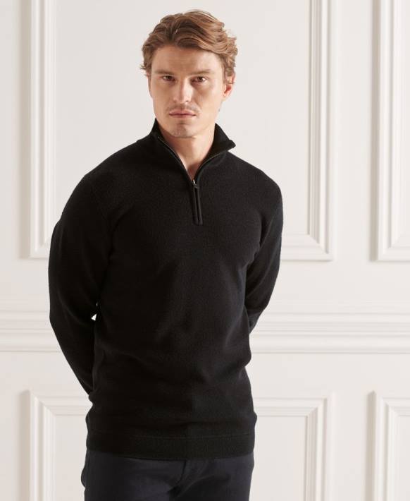 erkekler Superdry siyah stüdyo merinos henley jumper NNTB5294
