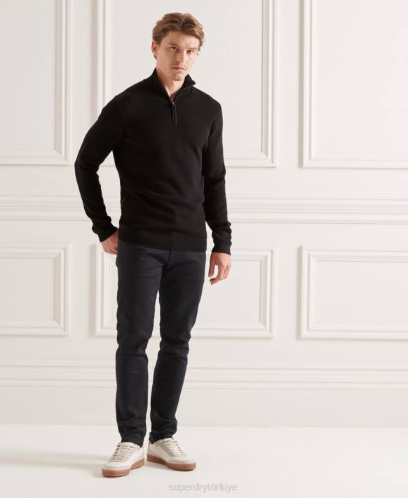erkekler Superdry siyah stüdyo merinos henley jumper NNTB5294