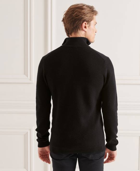 erkekler Superdry siyah stüdyo merinos henley jumper NNTB5294