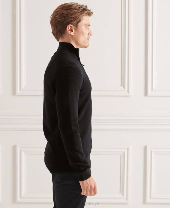 erkekler Superdry siyah stüdyo merinos henley jumper NNTB5294