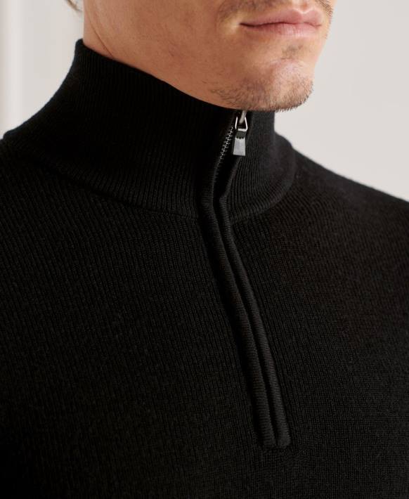 erkekler Superdry siyah stüdyo merinos henley jumper NNTB5294