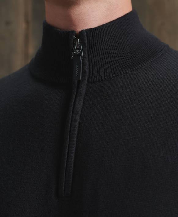 erkekler Superdry siyah turuncu etiketli pamuklu henley kazak NNTB5331