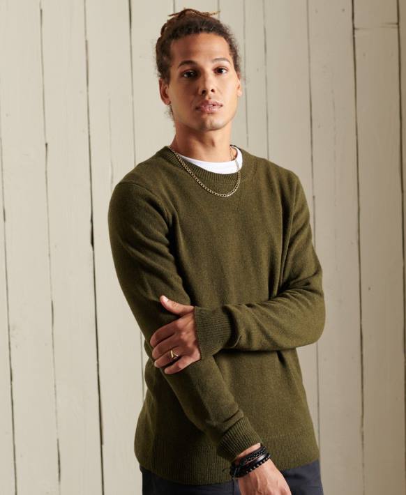 erkekler Superdry yeşil kuzu yünü hafif mürettebat kazağı NNTB5287