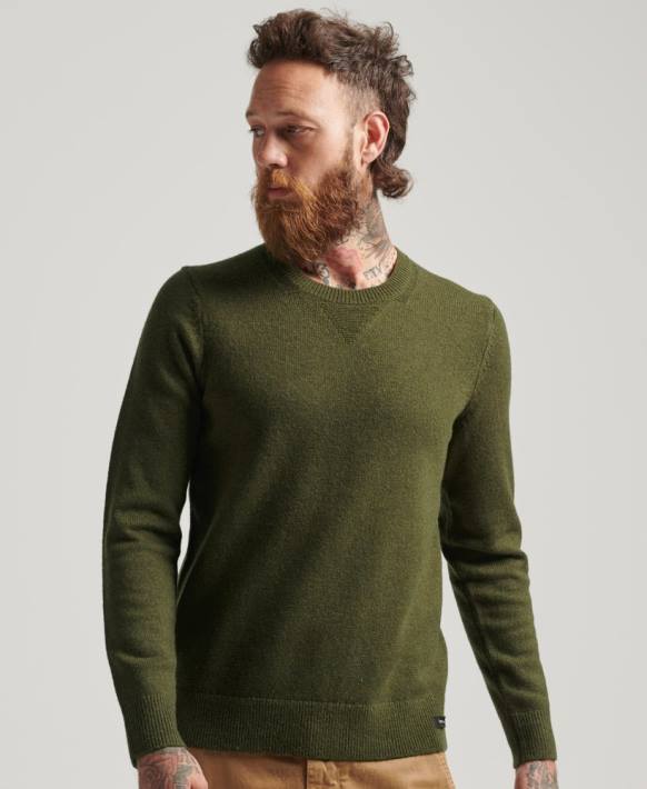 erkekler Superdry yeşil kuzu yünü mürettebat jumper NNTB1282