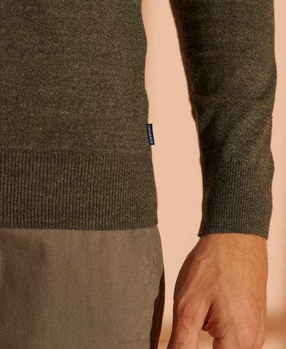 erkekler Superdry yeşil turuncu etiketli v yaka kazak NNTB1352