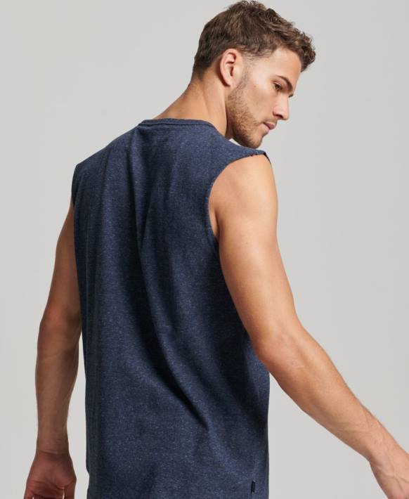 erkekler Superdry Donanma organik pamuklu eski logo işlemeli kolsuz bluz NNTB1445