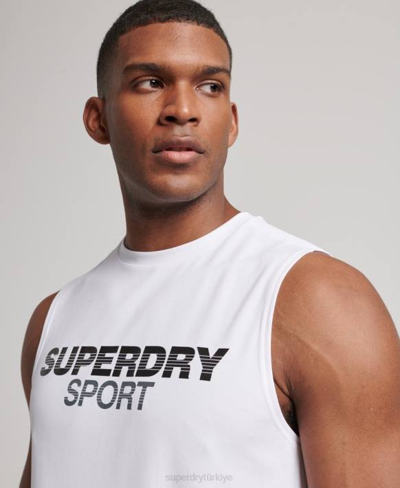 erkekler Superdry beyaz aktif yelek üst NNTB1418