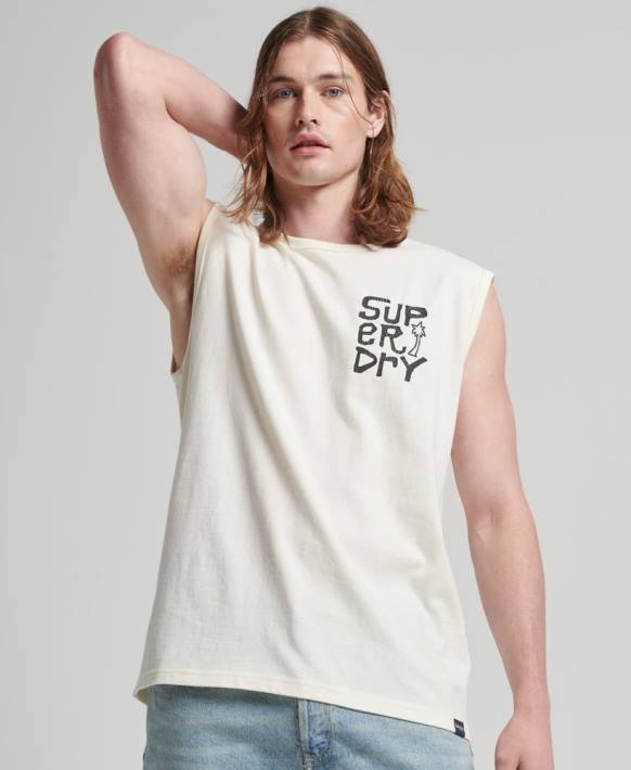 erkekler Superdry krem eski kabile sörf yelek üst NNTB1478