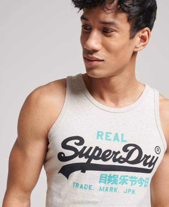 erkekler Superdry krem vintage logo mirası kolsuz üst NNTB1453