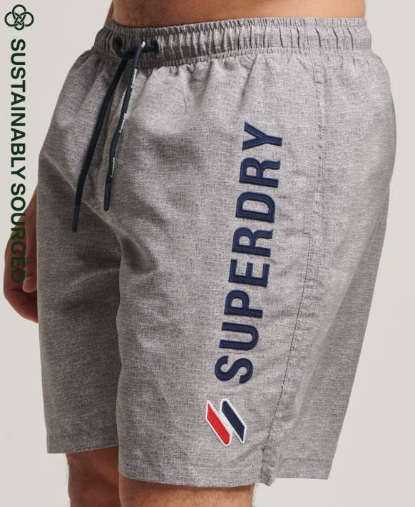 erkekler Superdry açık gri aplike 19 inç geri dönüştürülmüş yüzme şortu NNTB428