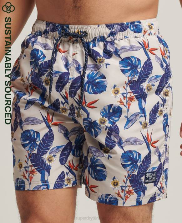 erkekler Superdry beyaz eski hawaiian geri dönüştürülmüş yüzme şortu NNTB414