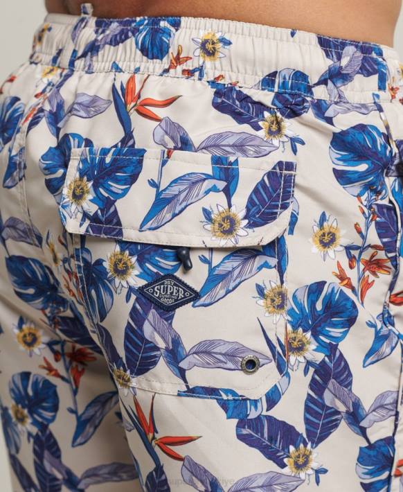 erkekler Superdry beyaz eski hawaiian geri dönüştürülmüş yüzme şortu NNTB414