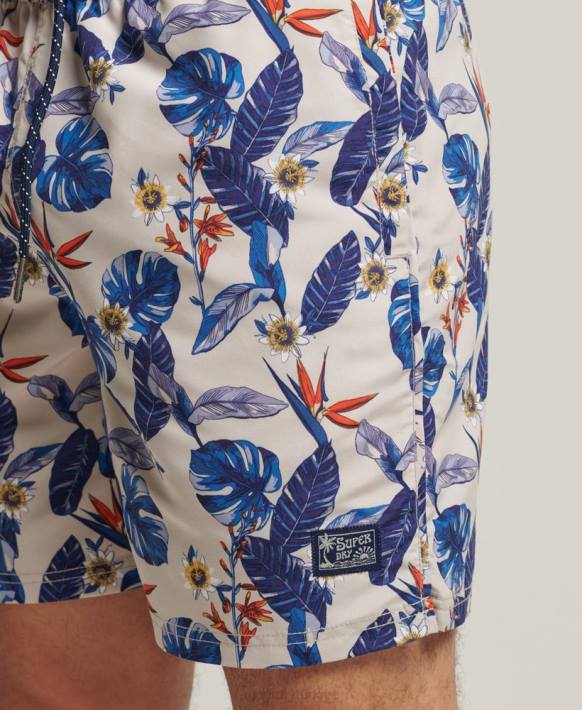 erkekler Superdry beyaz eski hawaiian geri dönüştürülmüş yüzme şortu NNTB414