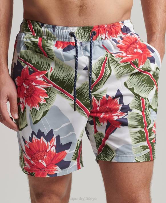erkekler Superdry beyaz hawaii geri dönüştürülmüş yüzme şortu NNTB395