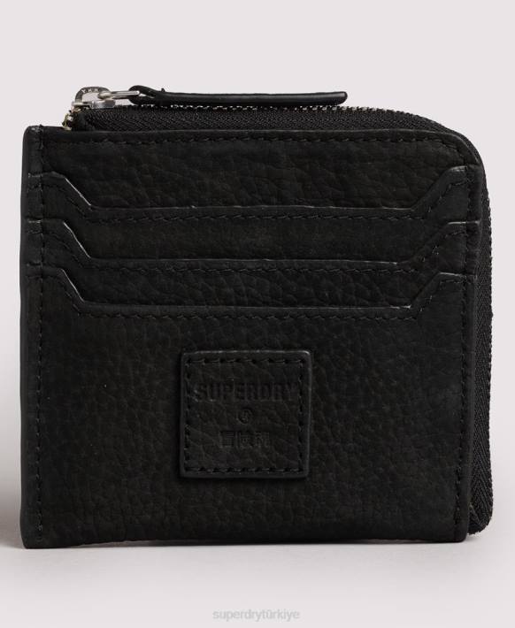 kadınlar Superdry siyah bozuk para cüzdanı etrafında deri fermuar NNTB4315