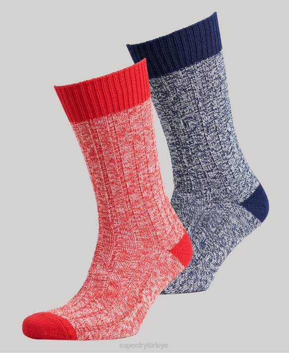 kadınlar Superdry çok organik pamuklu uzun yürüyüşe çıkan kimse çorap paketi NNTB4227