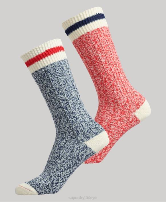 kadınlar Superdry çok organik pamuklu uzun yürüyüşe çıkan kimse çorap paketi NNTB4340