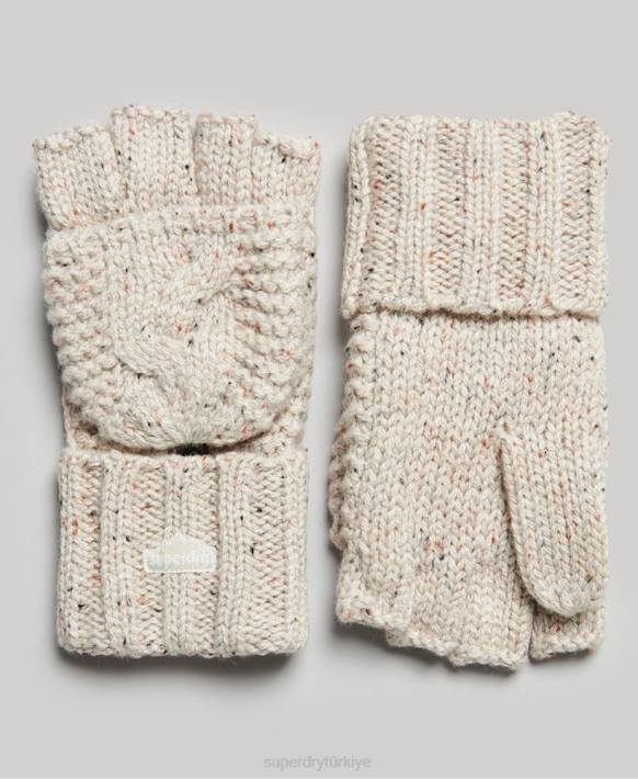 kadınlar Superdry bej kablo örgü eldiven NNTB4267
