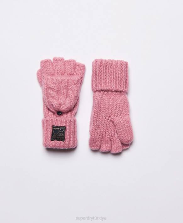 kadınlar Superdry pembe tüvit kablo eldiven NNTB4289