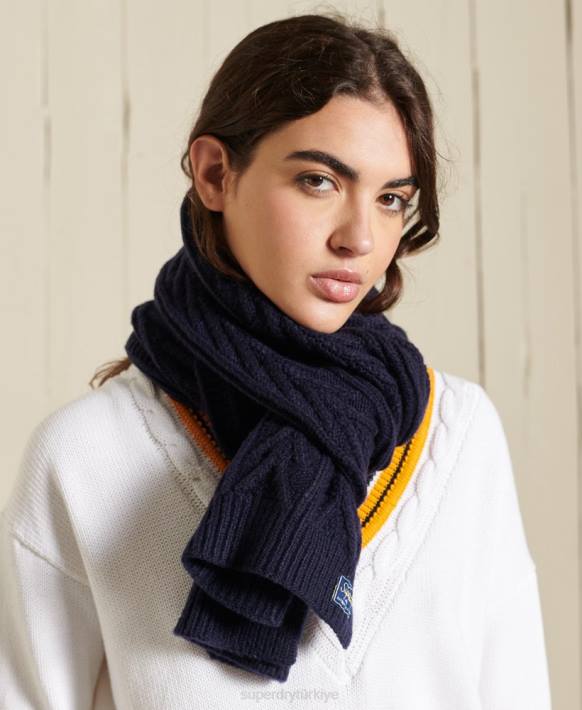 kadınlar Superdry Donanma kablo lüks eşarp NNTB4304