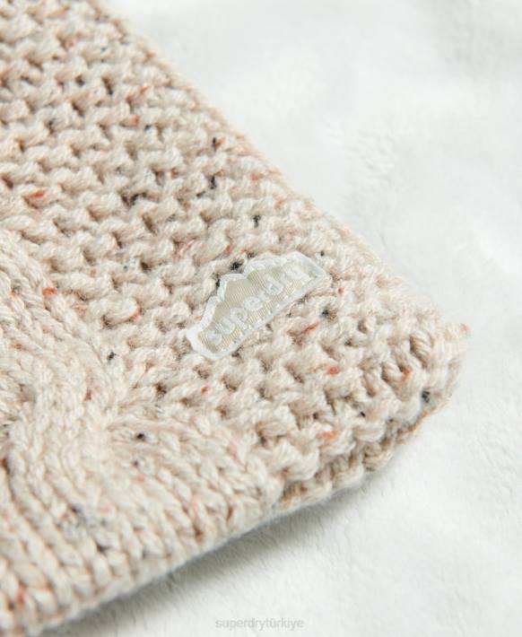 kadınlar Superdry bej kablo örgü atkı NNTB4255