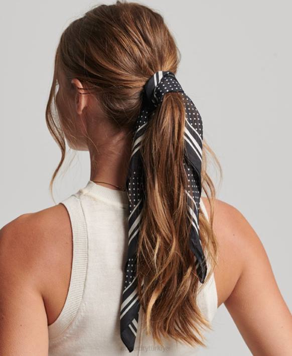 kadınlar Superdry siyah baskılı kare ipek eşarp NNTB4212