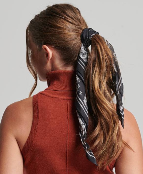 kadınlar Superdry siyah baskılı kare ipek eşarp NNTB4213