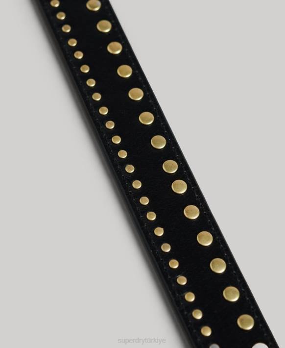 kadınlar Superdry siyah batı deri kemer NNTB4216