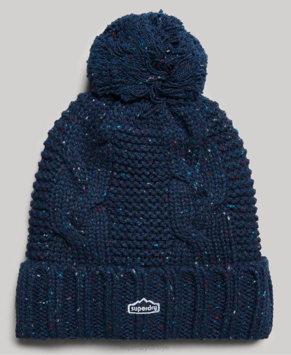 kadınlar Superdry Donanma kablolu örgü bobble bere NNTB4257