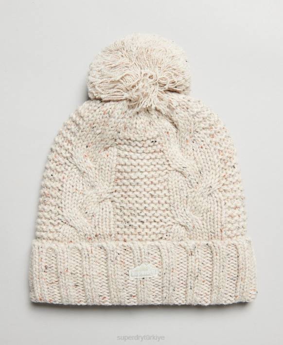 kadınlar Superdry bej kablolu örgü bobble bere NNTB4261