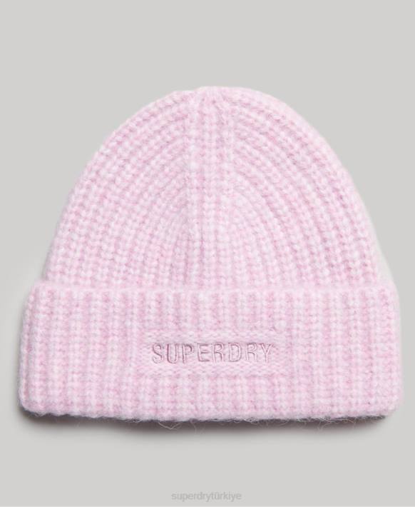 kadınlar Superdry pembe essential nervürlü bere NNTB4224
