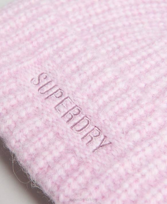 kadınlar Superdry pembe essential nervürlü bere NNTB4224