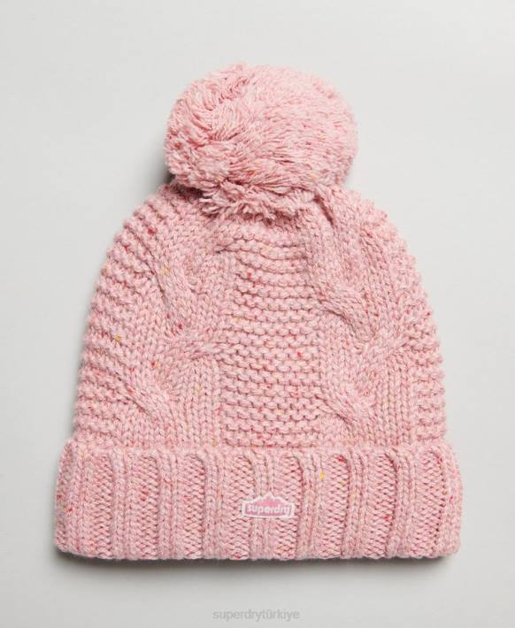 kadınlar Superdry pembe kablolu örgü bobble bere NNTB4258