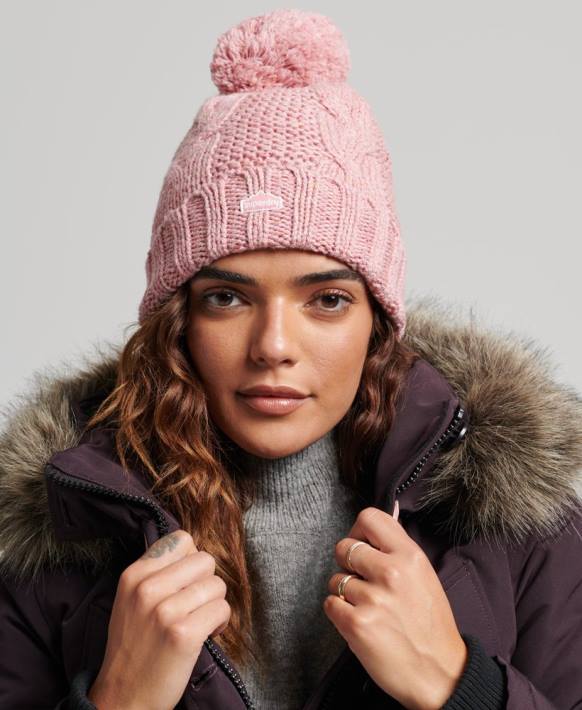 kadınlar Superdry pembe kablolu örgü bobble bere NNTB4258
