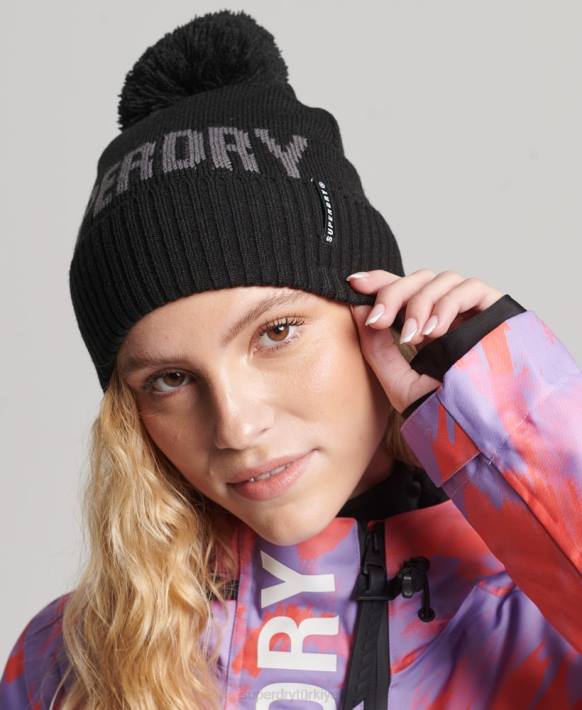 kadınlar Superdry siyah kar beresi NNTB4108