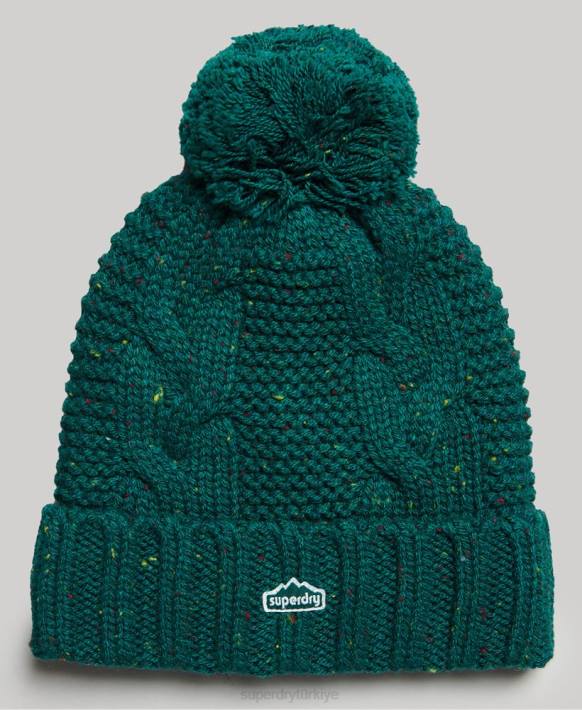 kadınlar Superdry yeşil kablolu örgü bobble bere NNTB4260