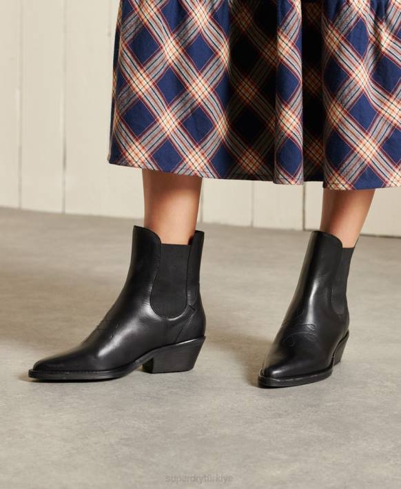 kadınlar Superdry siyah batı botları NNTB4424