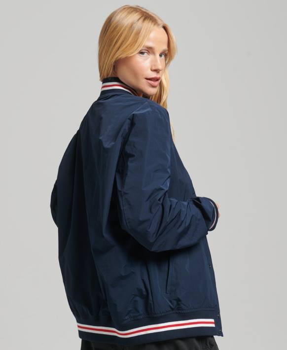 kadınlar Superdry Donanma büyük boy naylon kolej ceketi NNTB5728